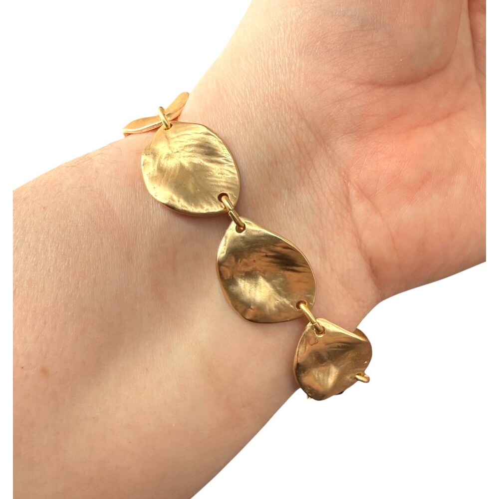 J. Jill Hammered Leaf Bracelet Gold Tone Bee Magnetic Boho Artisan Link Etched - Picture 11 of 16